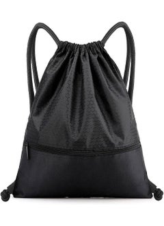 YOUGE Drawstring Backpack,Sports Canvas Bag,Waterproof Oxford Fabric Drawstring Bag,Swimming Bag,Basketball Bag,Soccer Bag,Zipper 43*49cm(Black)  - Image 1