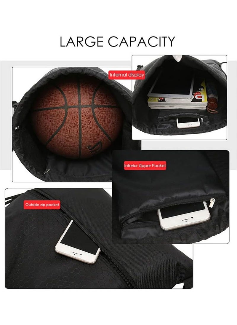 YOUGE Drawstring Backpack,Sports Canvas Bag,Waterproof Oxford Fabric Drawstring Bag,Swimming Bag,Basketball Bag,Soccer Bag,Zipper 43*49cm(Black)  - Image 4