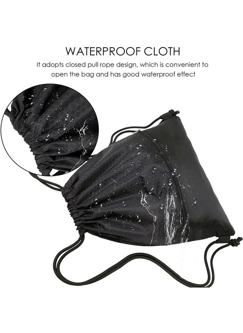 YOUGE Drawstring Backpack,Sports Canvas Bag,Waterproof Oxford Fabric Drawstring Bag,Swimming Bag,Basketball Bag,Soccer Bag,Zipper 43*49cm(Black)  - Image 3