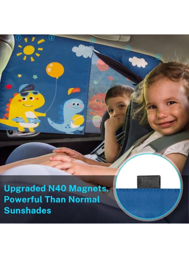 Relex Sun Protection Car Baby, 68 * 50Cm Sun Protection Car Back, Magnetic Buckles Adjustable Car Curtains, Car Sun Shade Kids with UV Protection Cute Dinosaur Pattern - Image 2