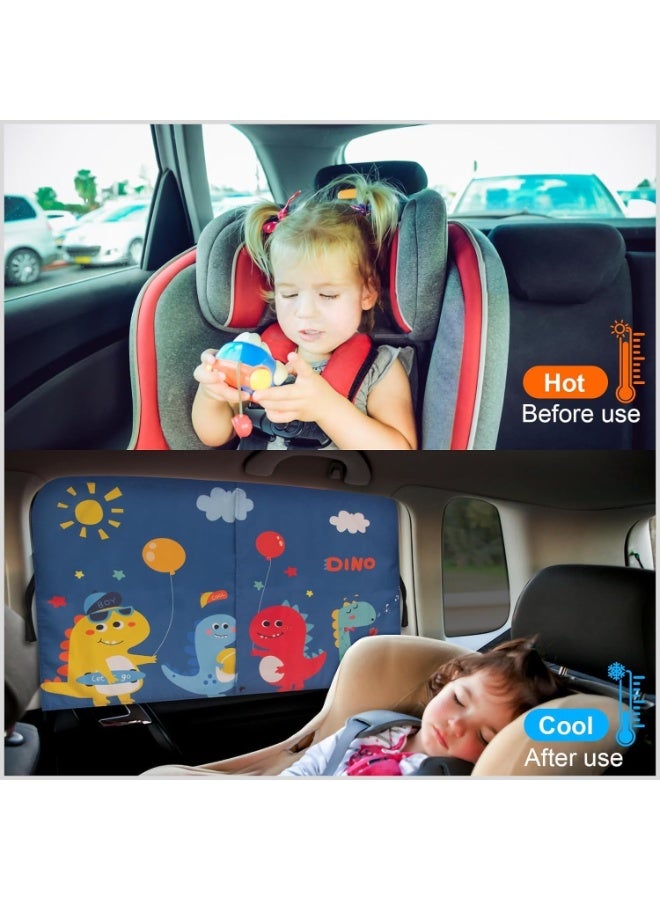 Relex Sun Protection Car Baby, 68 * 50Cm Sun Protection Car Back, Magnetic Buckles Adjustable Car Curtains, Car Sun Shade Kids with UV Protection Cute Dinosaur Pattern - Image 3