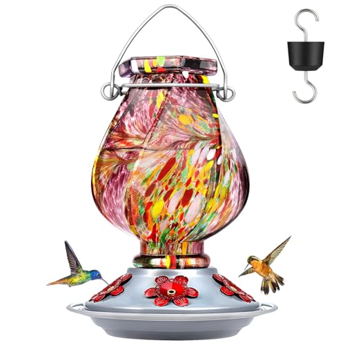 BOLITE Hummingbird Feeder, Hand Blown Glass Hummingbird Feeders for Outdoors Hanging, with Ant Moat and 5 Feeding Ports, 22 Ounces, Purple, Birthday Gifts for Women Men, Gifts for Mom Dad - Image 1
