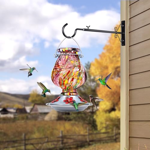 BOLITE Hummingbird Feeder, Hand Blown Glass Hummingbird Feeders for Outdoors Hanging, with Ant Moat and 5 Feeding Ports, 22 Ounces, Purple, Birthday Gifts for Women Men, Gifts for Mom Dad - Image 4
