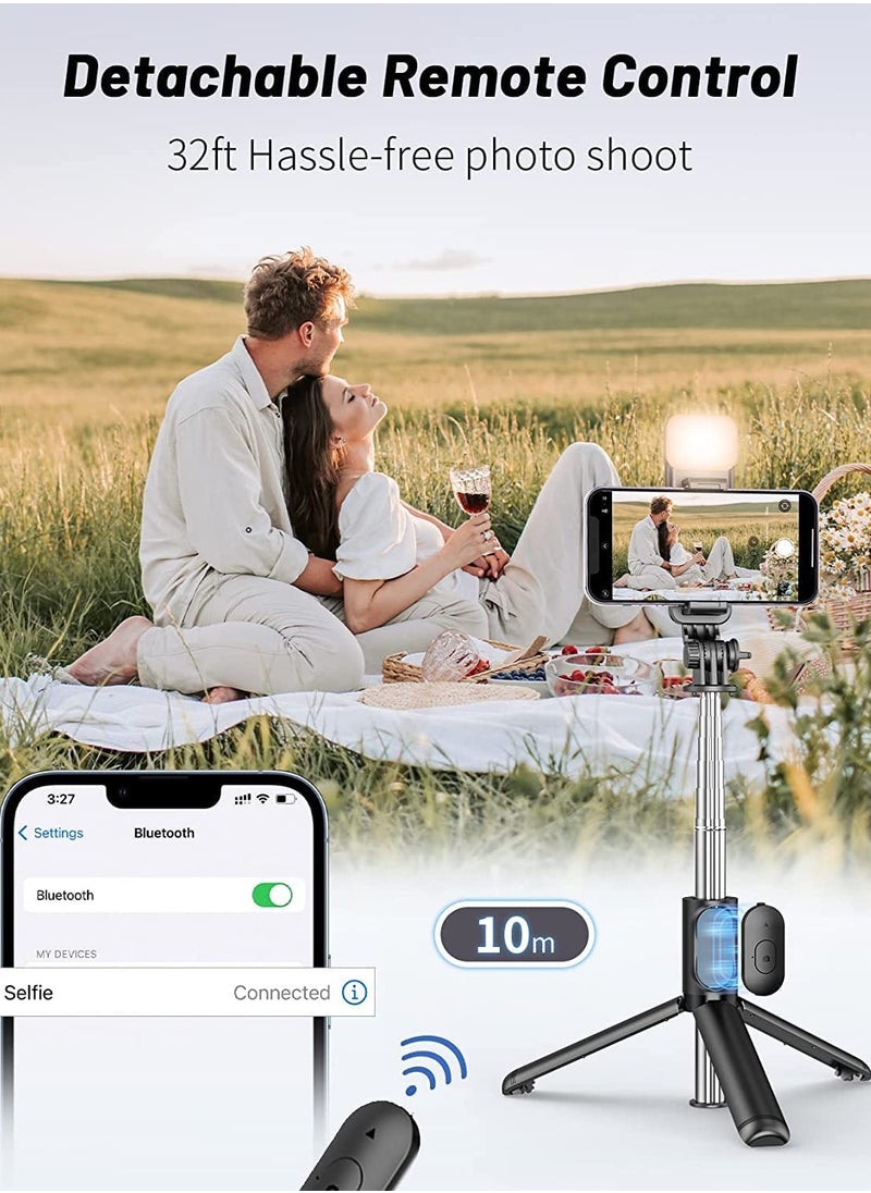 Selfie Stick Tripod with Fill Light, 167cm Extendable Phone Tripod Stand with Remote Shutter for Travel, Vlogging, Live Streaming Video and Photos,Phone Stand Compatible with iPhone and Android