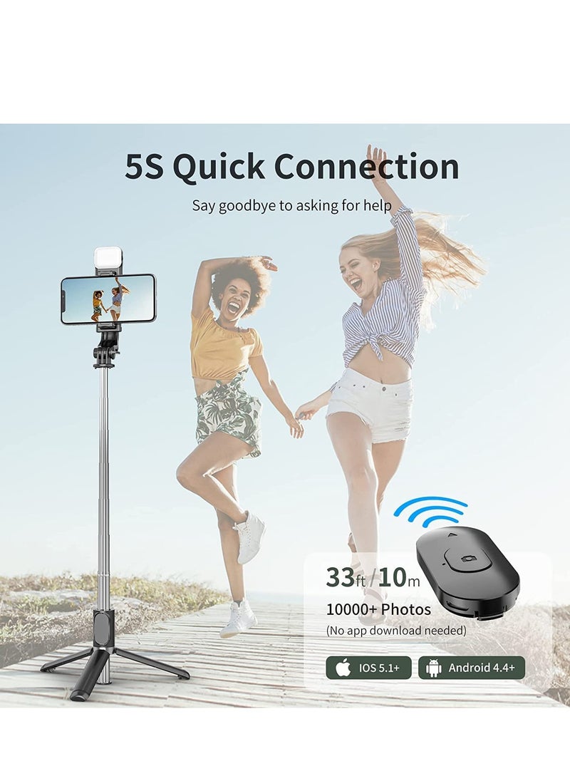 Selfie Stick Tripod with Fill Light, 167cm Extendable Phone Tripod Stand with Remote Shutter for Travel, Vlogging, Live Streaming Video and Photos,Phone Stand Compatible with iPhone and Android