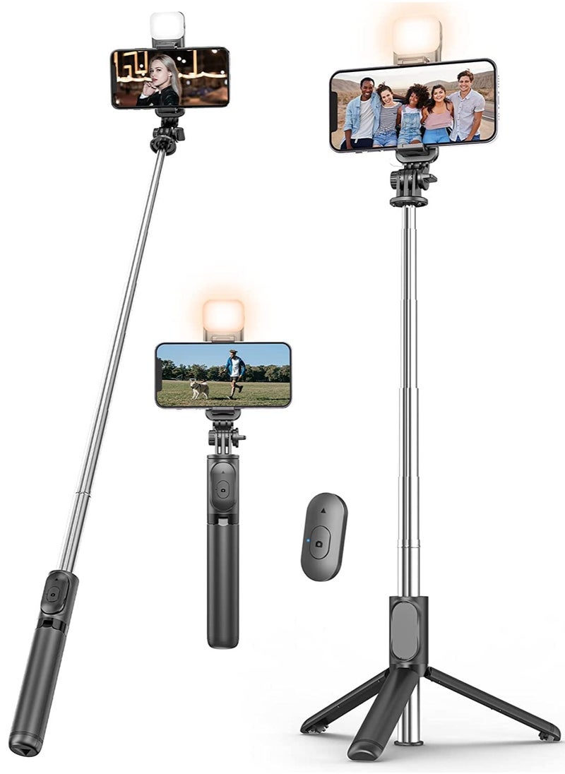 Selfie Stick Tripod with Fill Light, 167cm Extendable Phone Tripod Stand with Remote Shutter for Travel, Vlogging, Live Streaming Video and Photos,Phone Stand Compatible with iPhone and Android