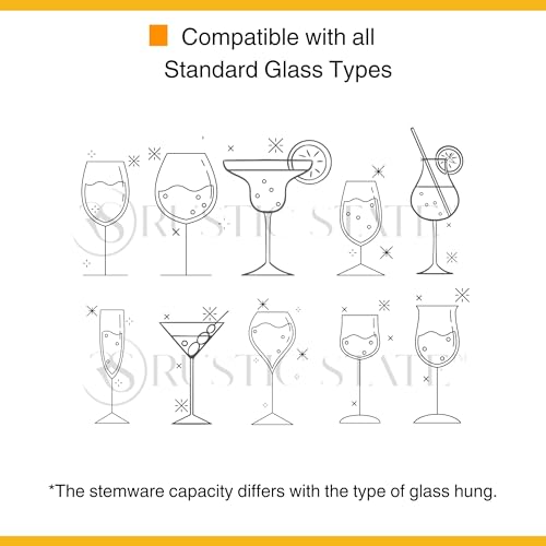 Rustic State Vigo 4 Sectional Adjustable Under Cabinet Mount Wood Stemware Rack Hanging Shelf Glassware Holder Bar Organizer with up to 12 Wine Glass Storage 12 Inch Deep Black - Image 5