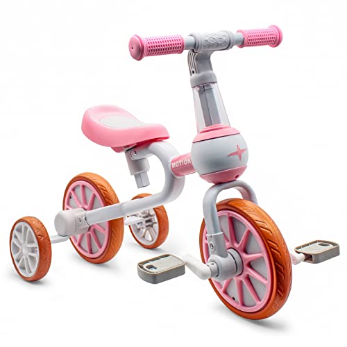 XIAPIA 3 in 1 Toddler Bike for 24 Year Old Girl Kids Tricycle with Adjustable Seat Detachable Pedal and Training Wheels Baby Balance Bike Trikes Riding Toys Kids Chirstmas Birthday Gifts Pink - Image 1