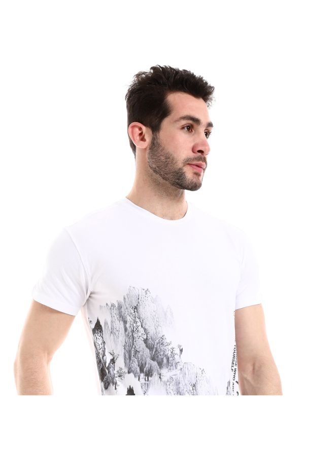 Pavone Self Patterned Round Neck Short Sleeves White T-Shirt  - Image 4