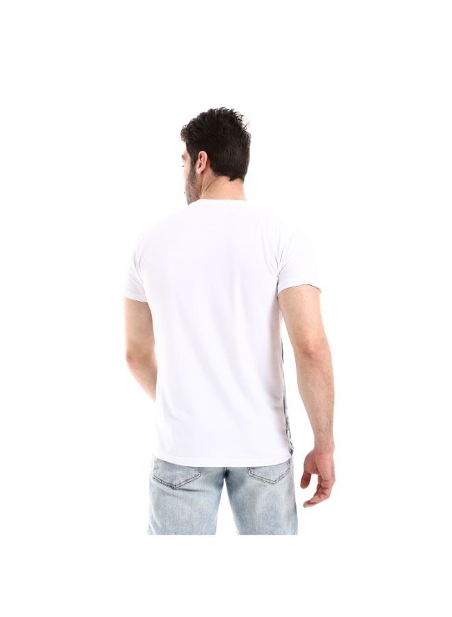 Pavone Self Patterned Round Neck Short Sleeves White T-Shirt  - Image 3