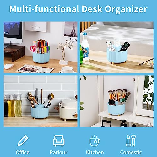 Marbrasse Desk Organizer, 360-Degree Rotating Pen Holder, Desk Organizers and Accessories with 5 Compartments Pencil Holder, Art Supply Storage Box Caddy for Office, Home（Light Blue） - Image 2