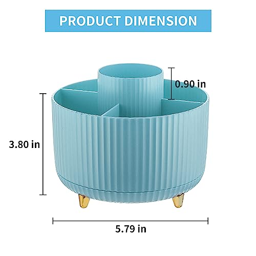 Marbrasse Desk Organizer, 360-Degree Rotating Pen Holder, Desk Organizers and Accessories with 5 Compartments Pencil Holder, Art Supply Storage Box Caddy for Office, Home（Light Blue） - Image 5