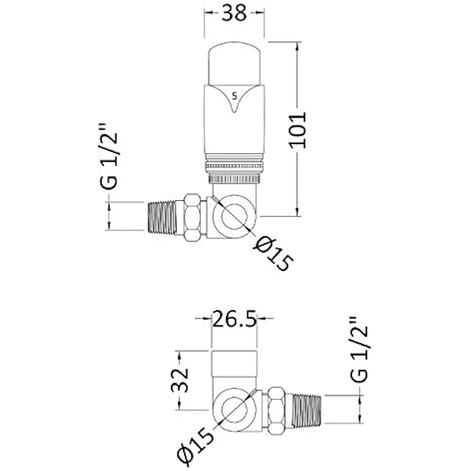 Rae HT317 LUXURY CORNER THERMOSTATIC RADIATOR VALVES, SILVER - Image 2