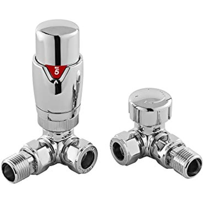 Rae HT317 LUXURY CORNER THERMOSTATIC RADIATOR VALVES, SILVER - Image 1
