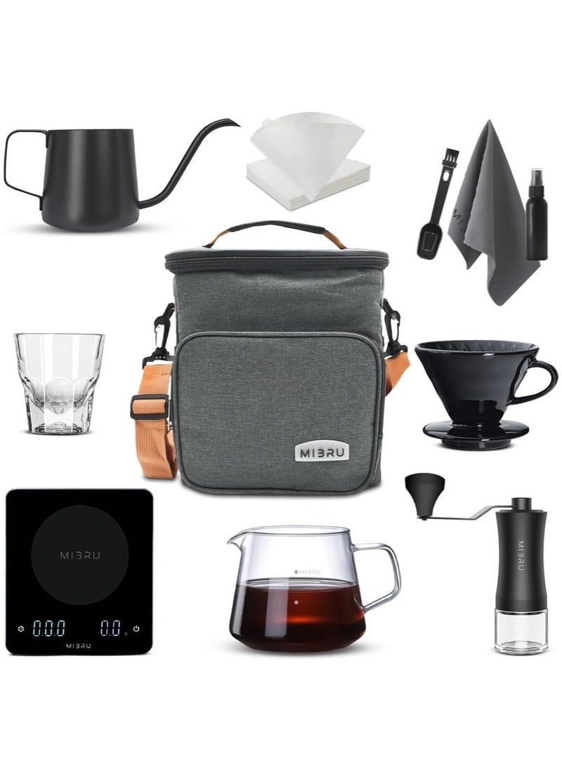 MIBRU Pour Over Coffee Station Coffee Dripper Stand Adjustable Coffee Bag with V60 Coffee Server and V60 Funnel Ceramic and V60 Coffee Filter Drip Coffee Maker Kit 11 Pieces Drip Coffee Package Gray  - Image 1