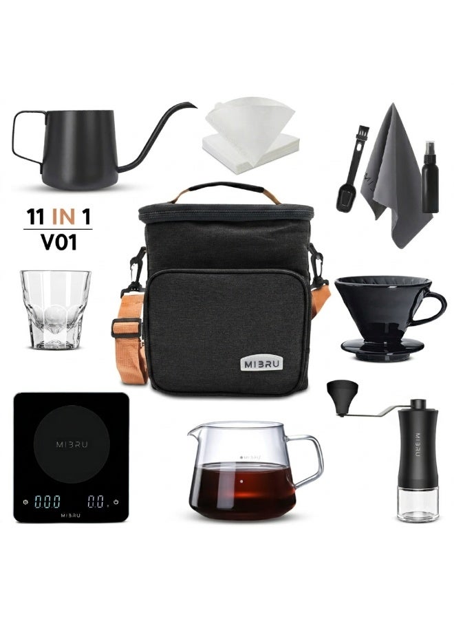 MIBRU Pour Over Coffee Station Coffee Dripper Stand Adjustable Coffee Bag with V60 Coffee Server and V60 Funnel Ceramic and V60 Coffee Filter Drip Coffee Maker Kit 11 Pieces Drip Coffee Package Gray - Image 1
