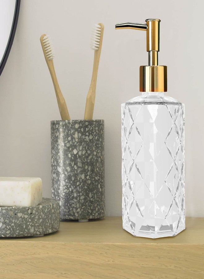 Ulable Clear Glass Soap Dispenser with Gold Plastic Pump, 2 Pack 12oz Diamond Hand Soap Dispenser, Refillable Lotion Dispenser & Dish Bathroom Dispenser for Liquid, Shower Gel - Image 4