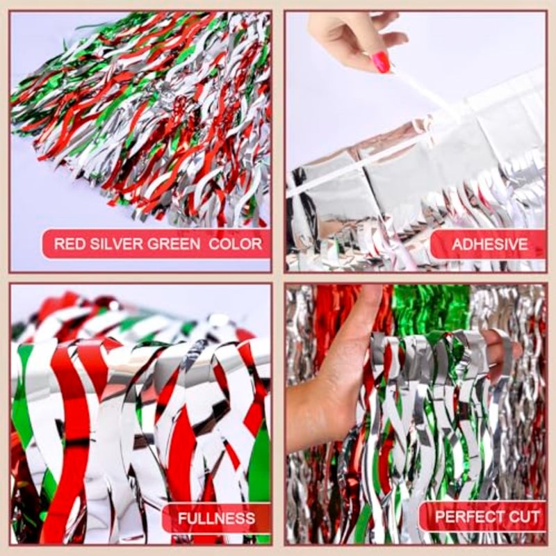LOLStar Christmas Party Decorations, 2 Pack Red White and Green Wavy Metallic Tinsel Foil Fringe Table Skirt for Rectangle and Round Tables, Perfect Table Decorations for Christmas Ugly Sweater Party - Image 3