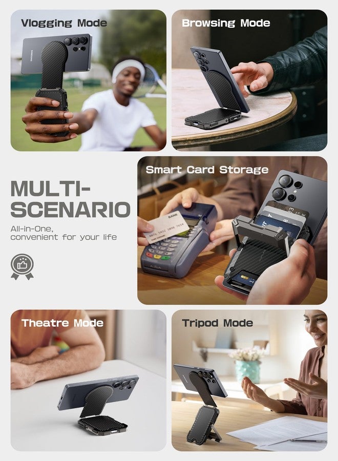 SupCase سوبكيس لحافظة ماغسيف، حافظة مغناطيسية للرجال، [حامل 5 بطاقات] [حامل قابل للتعديل] [حماية RFID] حامل بطاقات الهاتف ثلاثي القوائم لهواتف سامسونج جالاكسي S25، جوجل بيكسل 10 وآيفون 17/16/15/14، كربون - Image 4