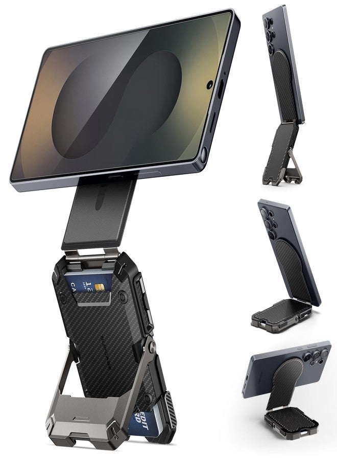 SupCase سوبكيس لحافظة ماغسيف، حافظة مغناطيسية للرجال، [حامل 5 بطاقات] [حامل قابل للتعديل] [حماية RFID] حامل بطاقات الهاتف ثلاثي القوائم لهواتف سامسونج جالاكسي S25، جوجل بيكسل 10 وآيفون 17/16/15/14، كربون - Image 1