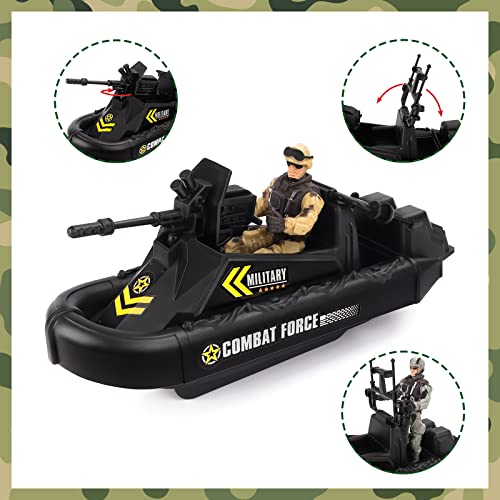 deAO Military Vehicles Set Combat Boat Toy with 2 Army Men Figures Batter Boat and Other Weapon Gear Accessories Great Gift for 35 Boys - Image 5