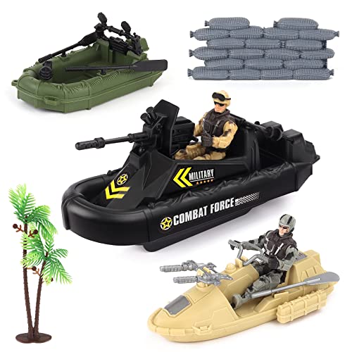 deAO Military Vehicles Set Combat Boat Toy with 2 Army Men Figures Batter Boat and Other Weapon Gear Accessories Great Gift for 35 Boys - Image 1
