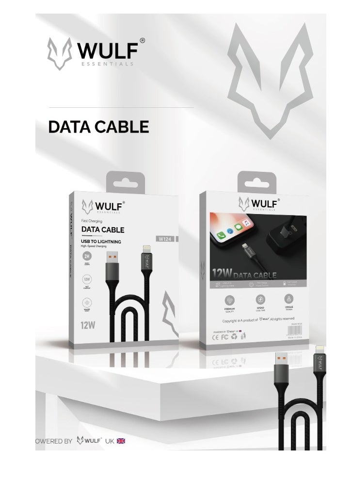 Wulf Essentials WULF W124 Fast Charging Data Cable – USB to Lightning | 12W Power | 2M Braided 