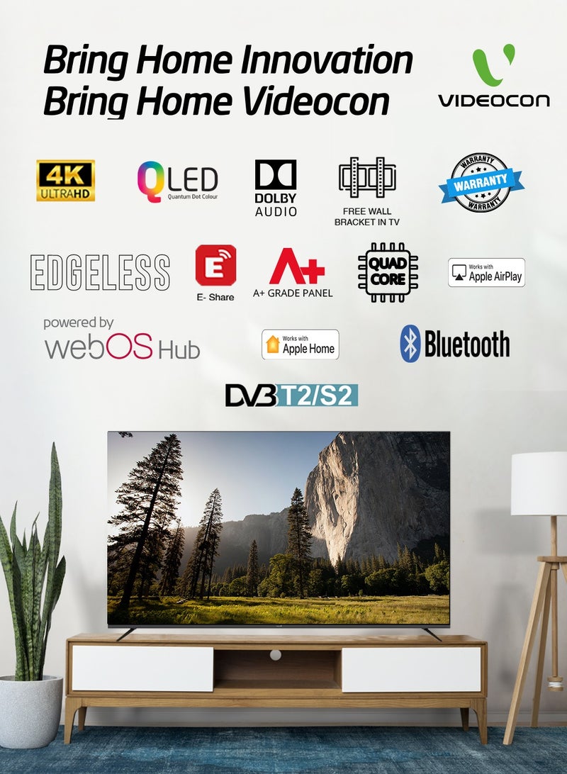 فيديوكون تلفاز ذكي QLED بحجم 85 بوصة (طراز 2025) | مركز WebOS بدقة 4K UHD بدون حواف | صوت دولبي، بلوتوث، Apple AirPlay، جهاز تحكم سحري | لوحة بدرجة A+ | حامل حائط مجاني – E85QLWO1100 - Image 2