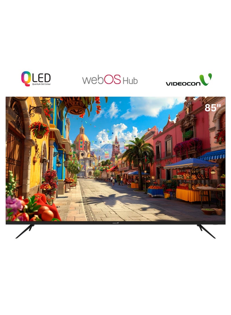 فيديوكون تلفاز ذكي QLED بحجم 85 بوصة (طراز 2025) | مركز WebOS بدقة 4K UHD بدون حواف | صوت دولبي، بلوتوث، Apple AirPlay، جهاز تحكم سحري | لوحة بدرجة A+ | حامل حائط مجاني – E85QLWO1100 - Image 1