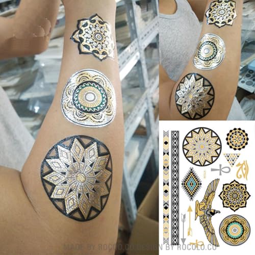 S.A.V.I Metallic Temporary Tattoos Golden Silver Color Ancient For Women Girls Size-19x15cm- 1PC. - Image 2