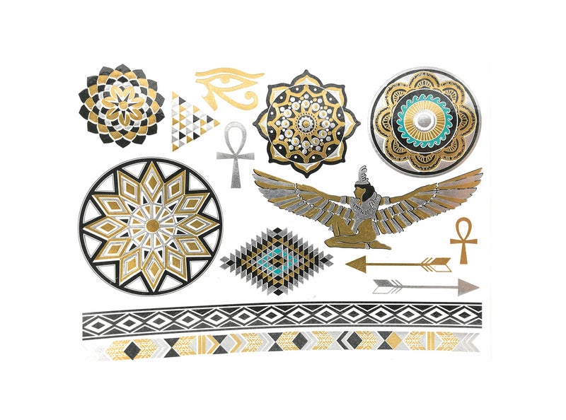 S.A.V.I Metallic Temporary Tattoos Golden Silver Color Ancient For Women Girls Size-19x15cm- 1PC. - Image 3