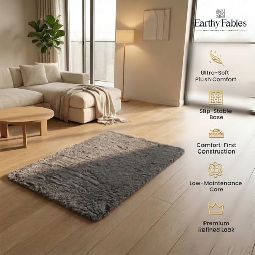 Earthy Fables Plush Microfiber Bath Mat, Quick Dry, Anti-Skid, Water Absorbent, Non-Slip, Machine Washable Floor Rug, Shower Mat, Door Mat for Bathroom, Bedroom, 60 x 40 cm - Grey - Image 5