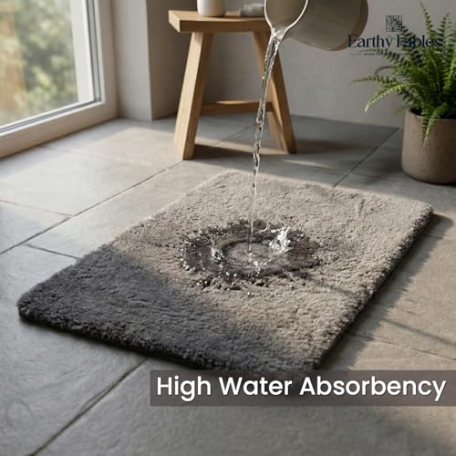 Earthy Fables Plush Microfiber Bath Mat, Quick Dry, Anti-Skid, Water Absorbent, Non-Slip, Machine Washable Floor Rug, Shower Mat, Door Mat for Bathroom, Bedroom, 60 x 40 cm - Grey - Image 3
