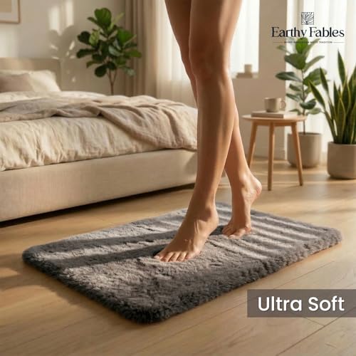 Earthy Fables Plush Microfiber Bath Mat, Quick Dry, Anti-Skid, Water Absorbent, Non-Slip, Machine Washable Floor Rug, Shower Mat, Door Mat for Bathroom, Bedroom, 60 x 40 cm - Grey - Image 2