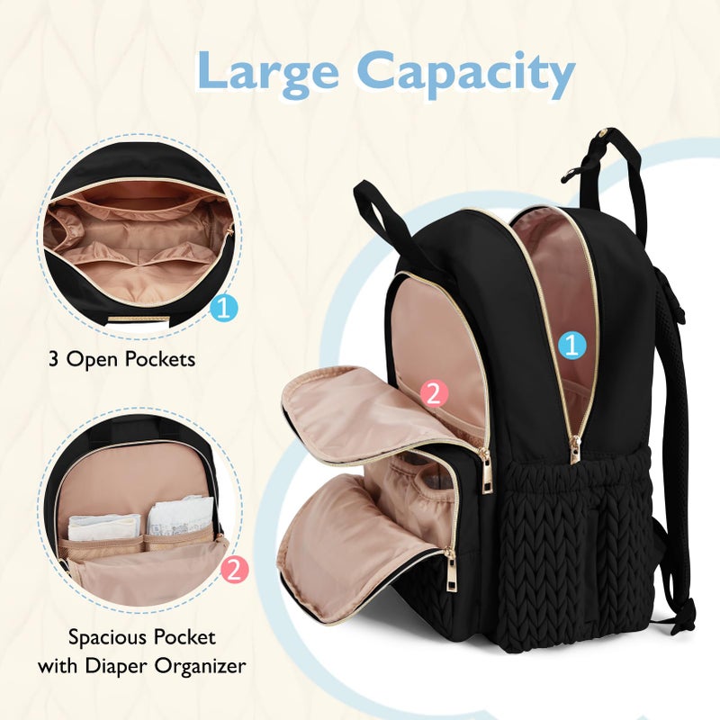mommore Diaper Bag Backpack Large Baby Bag for Boys Girls Quilted Travel Diaper Backpack with Changing Pad, Stroller Straps - Image 3