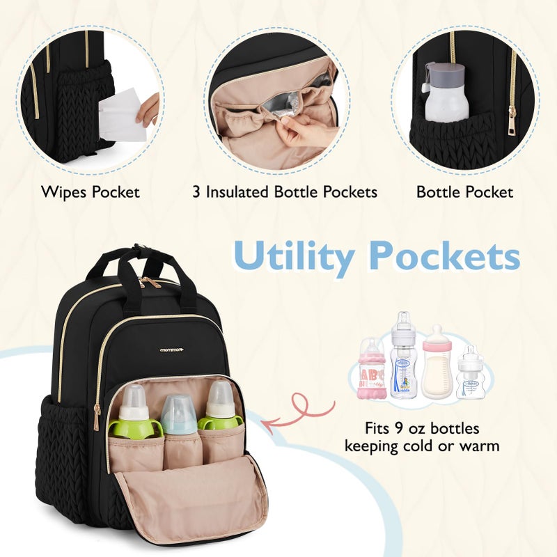mommore Diaper Bag Backpack Large Baby Bag for Boys Girls Quilted Travel Diaper Backpack with Changing Pad, Stroller Straps - Image 4