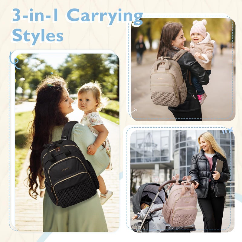 mommore Diaper Bag Backpack Large Baby Bag for Boys Girls Quilted Travel Diaper Backpack with Changing Pad, Stroller Straps - Image 2