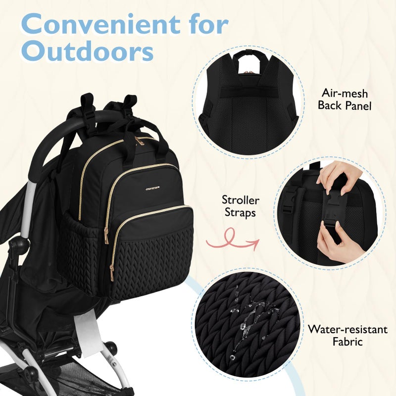 mommore Diaper Bag Backpack Large Baby Bag for Boys Girls Quilted Travel Diaper Backpack with Changing Pad, Stroller Straps - Image 5