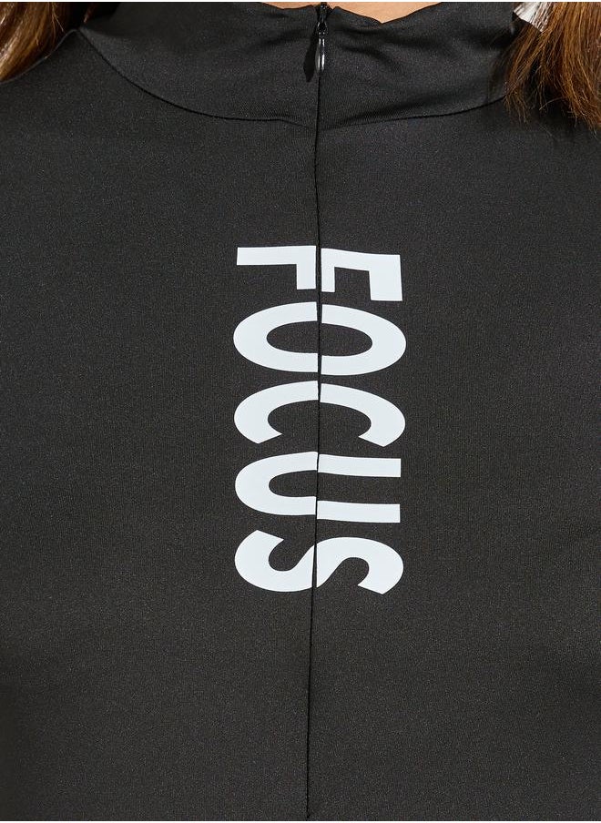 Styli Text Detail Half Zip-Up Long Sleeve Top  - Image 3