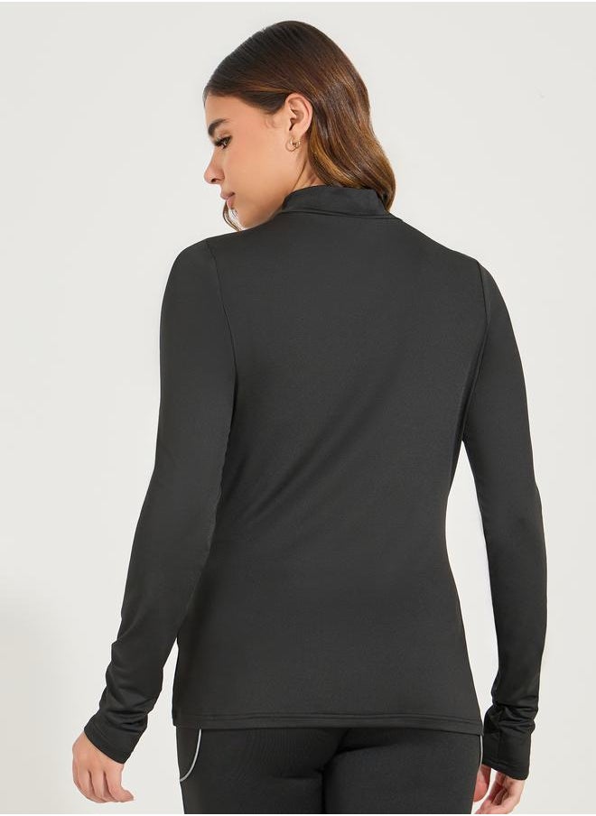 Styli Text Detail Half Zip-Up Long Sleeve Top  - Image 4
