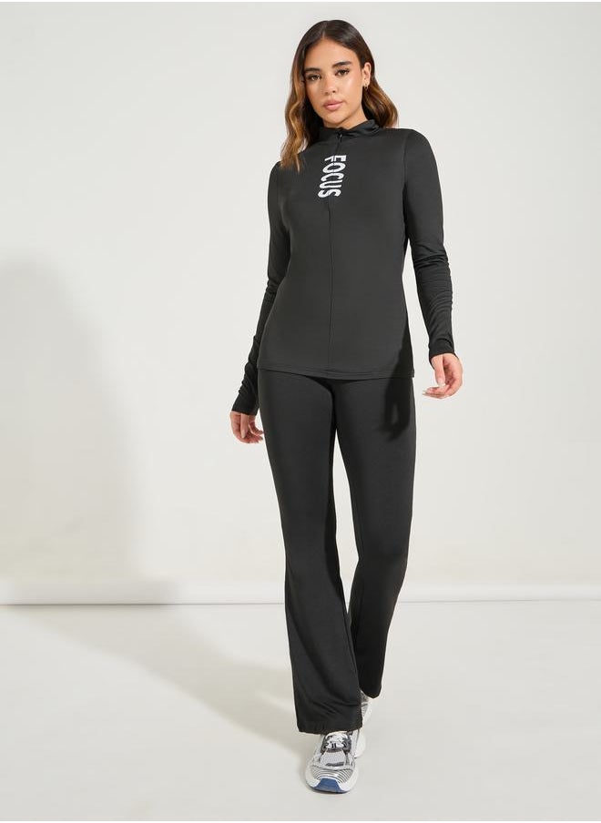 Styli Text Detail Half Zip-Up Long Sleeve Top  - Image 2
