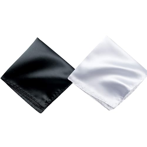 Young Arrow Satin Pocket Square for Men, Wedding Handkerchief for Suits, Blazers & Tuxedo, Men's Pocket Square Combo (Pack of 2) (White & Black) - Image 1