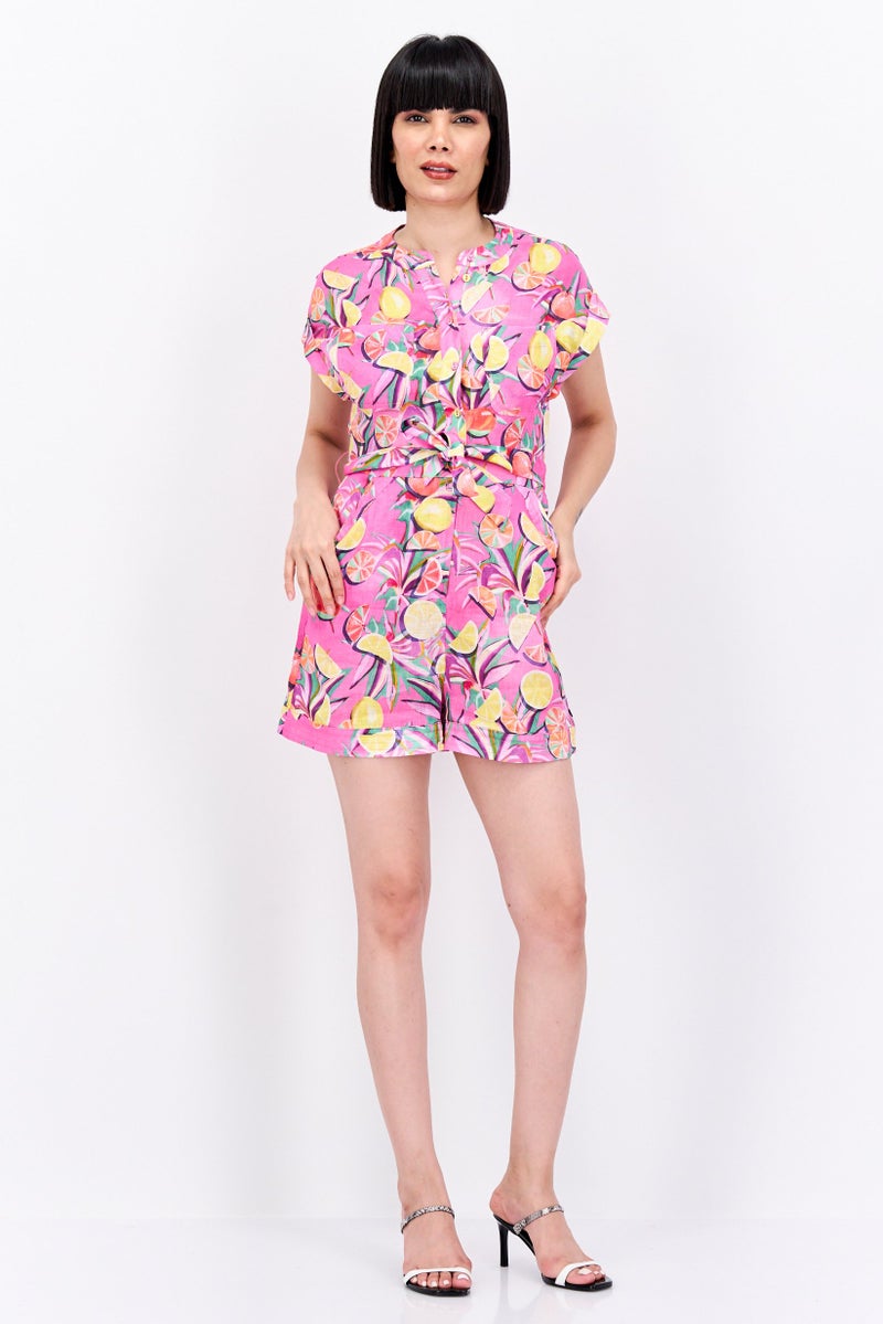 Scotch & Soda Women Floral Print Short Sleeve Jumpsuit, Pink Combo - Image 3