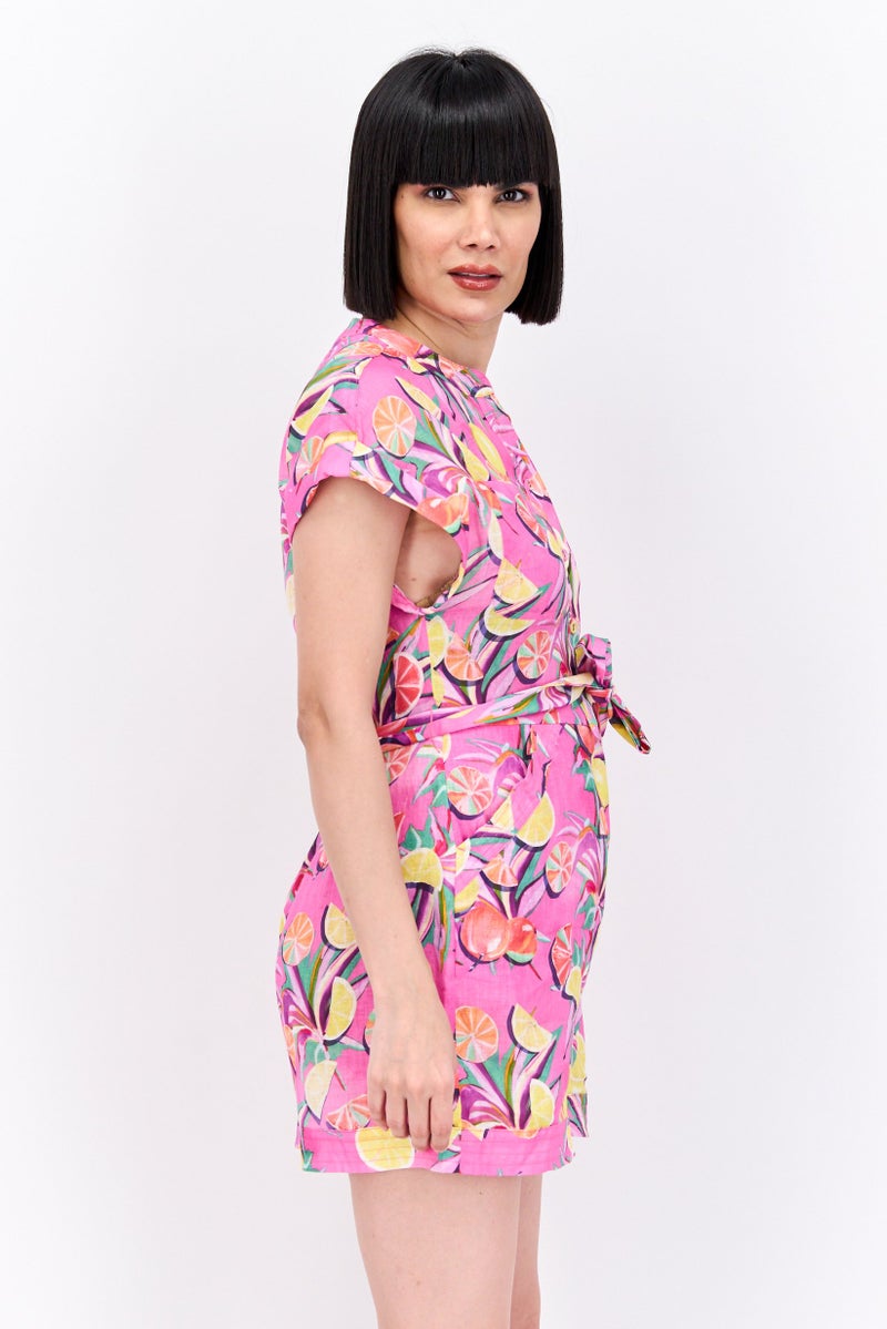 Scotch & Soda Women Floral Print Short Sleeve Jumpsuit, Pink Combo - Image 2