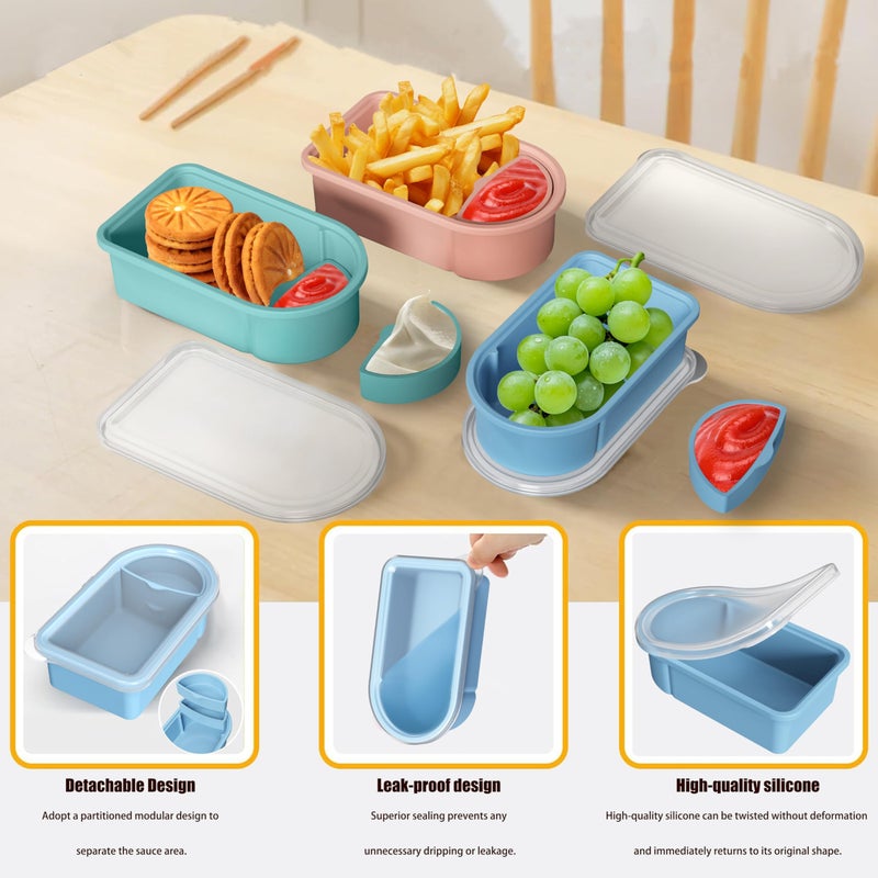 Toutrop 3 Pack Reusable Silicone Snack Containers with Lids, Salad Sauce Seasoning Container, Detachable design Mini Kids Snack Concainers for Travel, Office, Picnic - Image 5