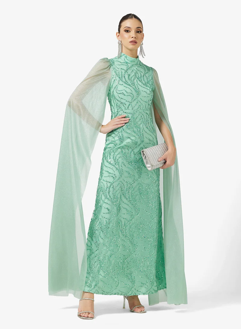 خزانة Shimmer Dress With Exaggerated Sleeves