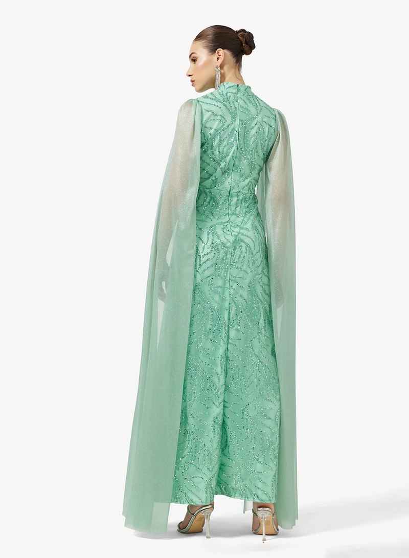 خزانة Shimmer Dress With Exaggerated Sleeves