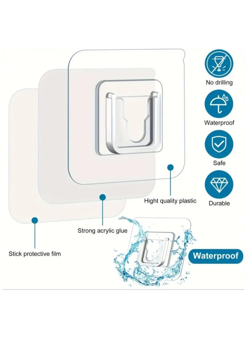 10 Pcs Modern Transparent Plastic Adhesive Hooks,Wall Mount Power Strip Holder With Interlocking Buckle,Drill-Free Seamless Fastner For Bathroom,Door Organization,Easy Install,Utility Hooks