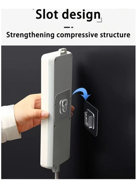 10 Pcs Modern Transparent Plastic Adhesive Hooks,Wall Mount Power Strip Holder With Interlocking Buckle,Drill-Free Seamless Fastner For Bathroom,Door Organization,Easy Install,Utility Hooks
