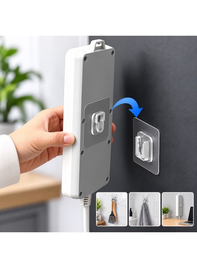 LDQ 10 Pcs Modern Transparent Plastic Adhesive Hooks,Wall Mount Power Strip Holder With Interlocking Buckle,Drill-Free Seamless Fastner For Bathroom,Door Organization,Easy Install,Utility Hooks - Image 1